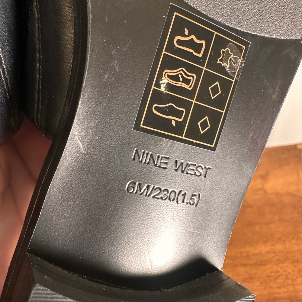 Nine West Black Slide Sandals with Gold Pin Accent - Picture 3 of 5